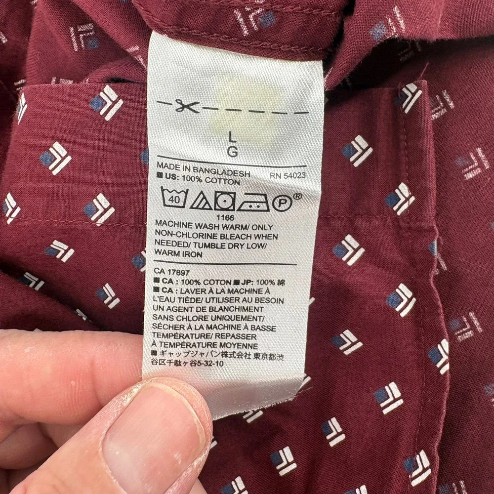 Banana Republic Mens Burgundy Geometric Soft Wash Slim Fit Button Down Shirt L